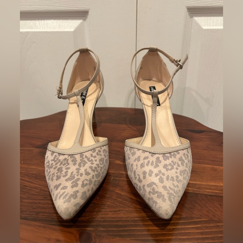Leopard Print T-Strap Heels - Picture 2 of 5